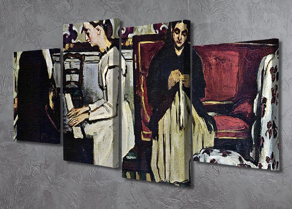 A 4-split canvas artwork featuring Cezanne's Girl at Piano, showcasing vibrant colors and intricate details across four panels.